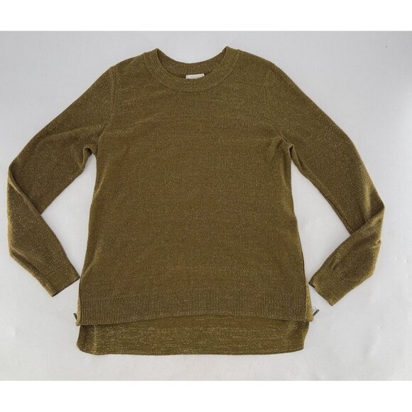 H&M Conscious Greenish Gold Metallic Sweater Pullover Side Zips Size Sz M Boho - Picture 1 of 11